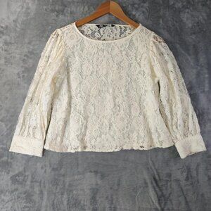 ZARA Cream Lace Long Sleeve Blouse | Romantic Feminine Top | Sheer Floral XS